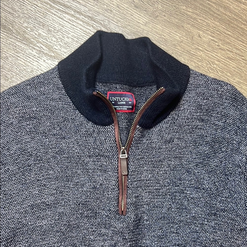 Untuckit Belguardo Jacquard Merino Wool 1/4 Zip Pullover Sweater - Picture 5 of 8
